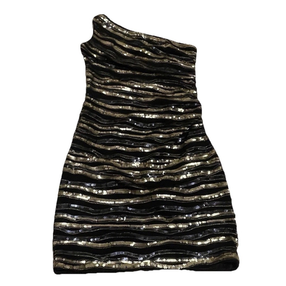 Laundry- Glam Sexy Sequin One-Shoulder Mini‎ Dress Holiday Baddie Bodycon Size 4